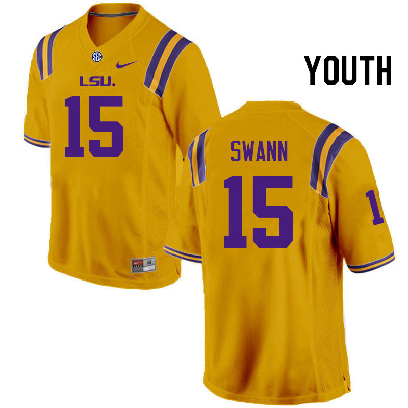 Youth #15 AJ Swann LSU Tigers College Football Jerseys Stitched-Gold